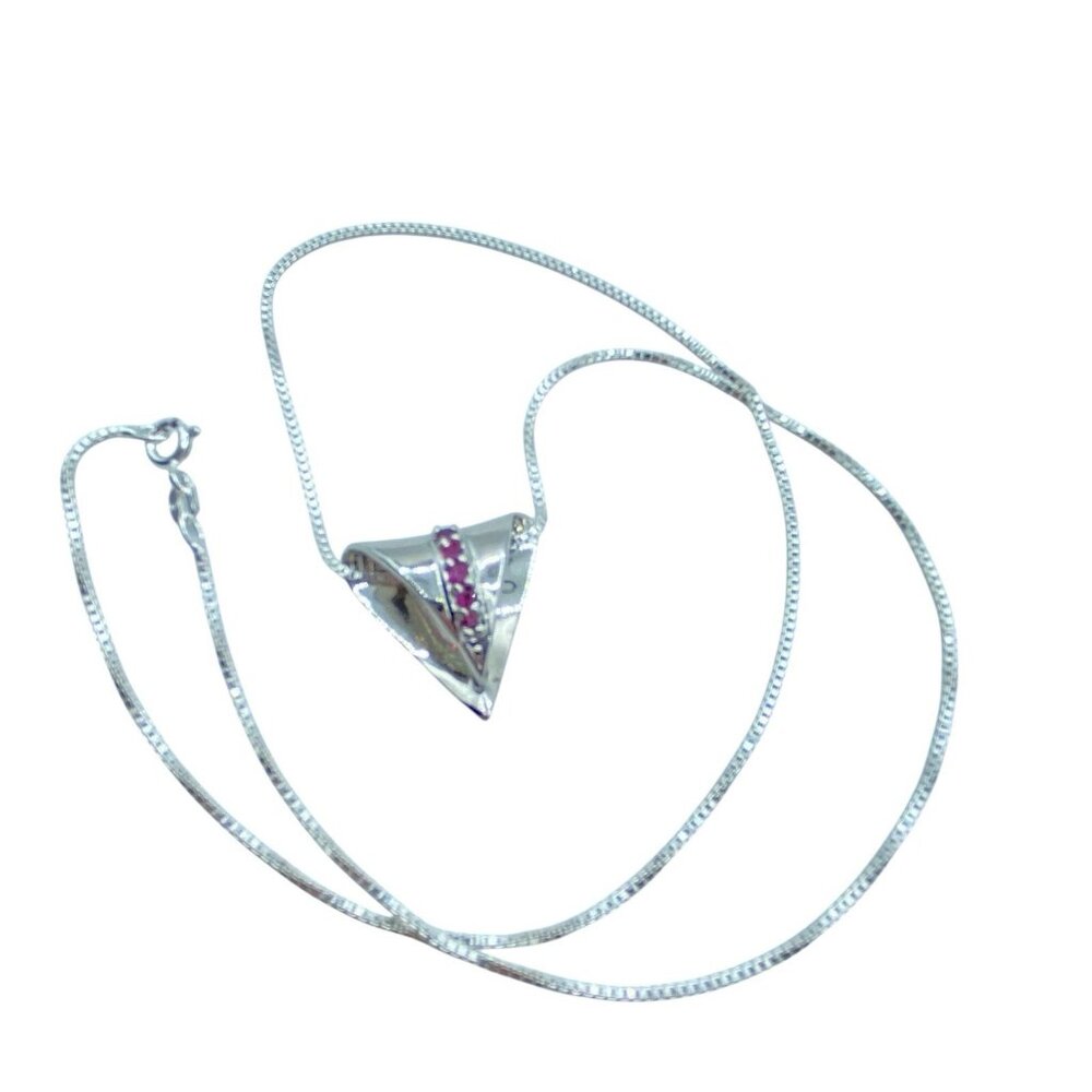 Sterling Silver 925pave Ruby Triangle Pendant Nec… - image 4